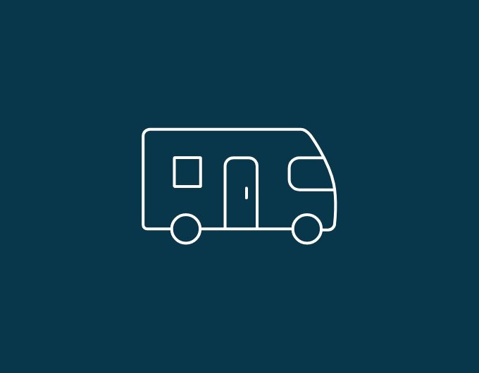 Symbole de caravane en tracé blanc sur fond bleu