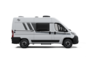 White side view of a Carado motorhome with sliding door, window and black decorative film