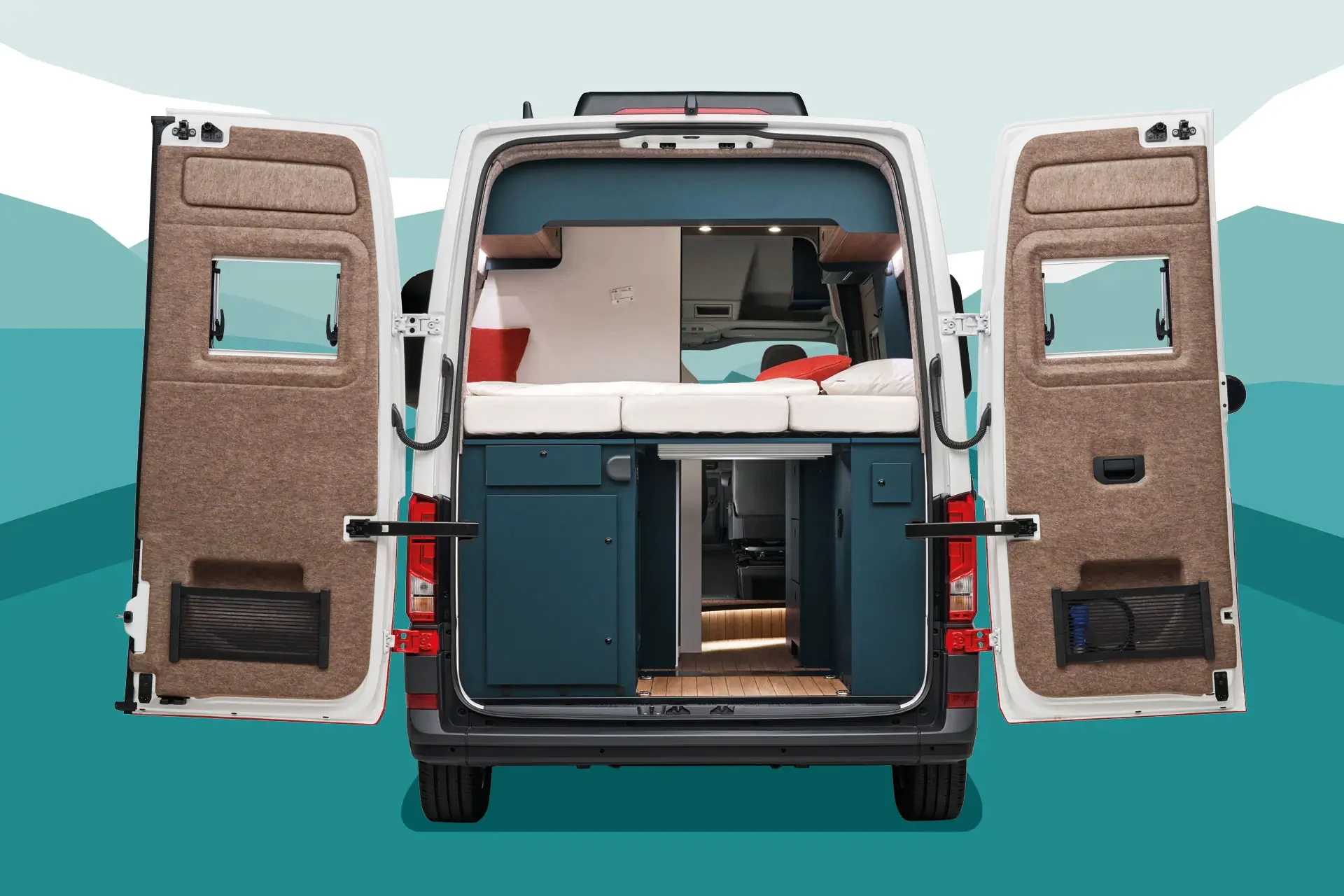 Under the bed in the ERIBA Car 600 there is additional storage space for luggage and camping equipment.